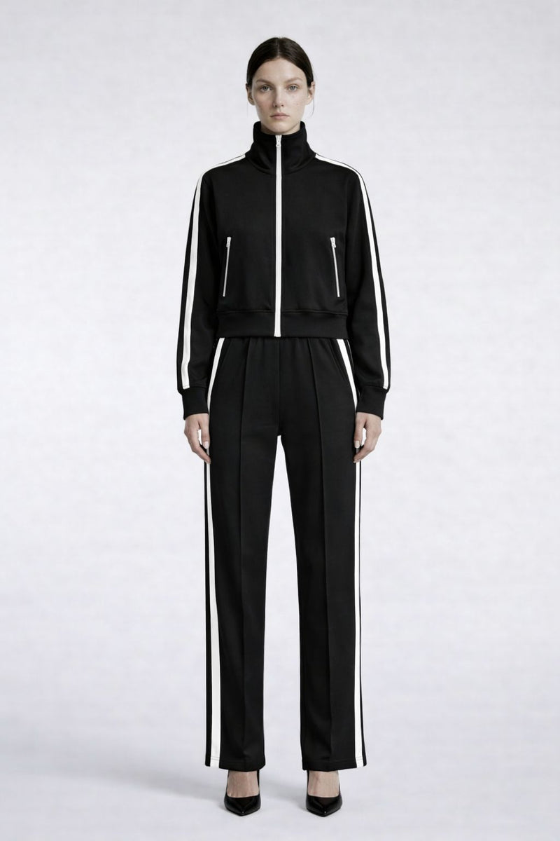 Soft Citizen Black Striped Tracksuit Set – Cropped Zip Jacket