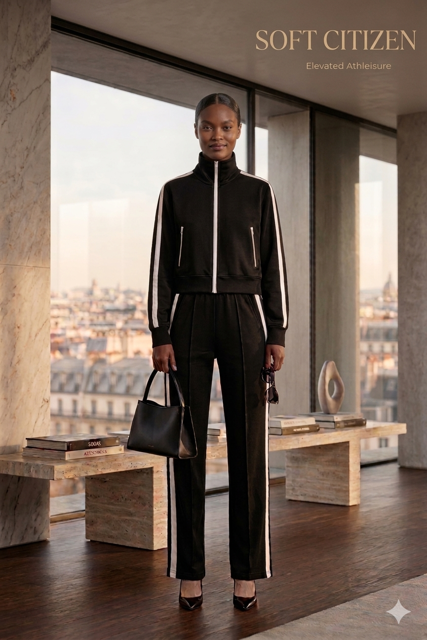 The Soft Citizen Black Striped Tracksuit Set That Actually Does It All (And Feels Like a Hug)