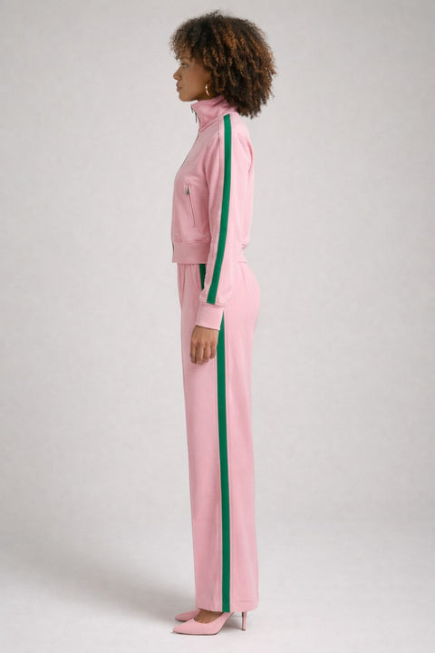 Soft Citizen Black Striped Tracksuit Set – Cropped Zip Jacket & Pleated Wide-Leg Pants