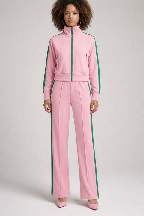 Soft Citizen Black Striped Tracksuit Set – Cropped Zip Jacket & Pleated Wide-Leg Pants