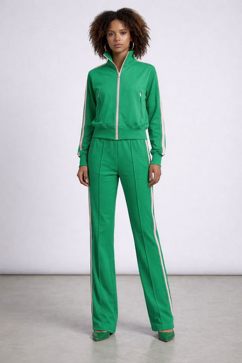 Soft Citizen Black Striped Tracksuit Set – Cropped Zip Jacket & Pleated Wide-Leg Pants