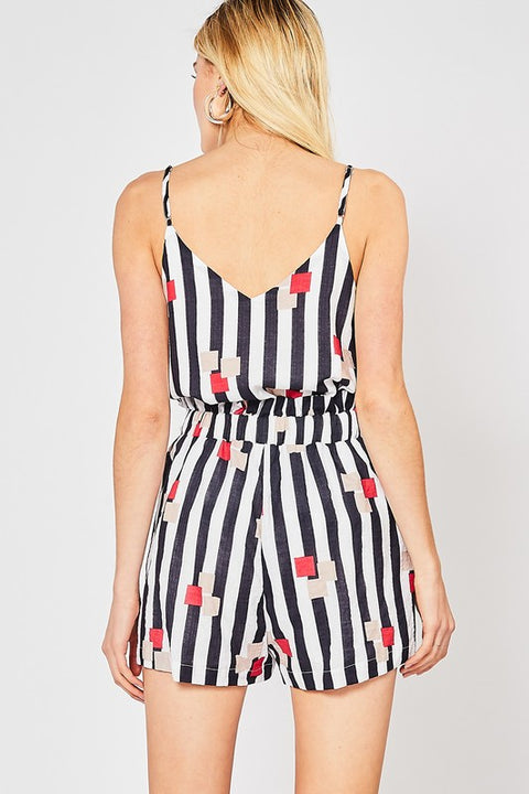 Striped geometric print shorts