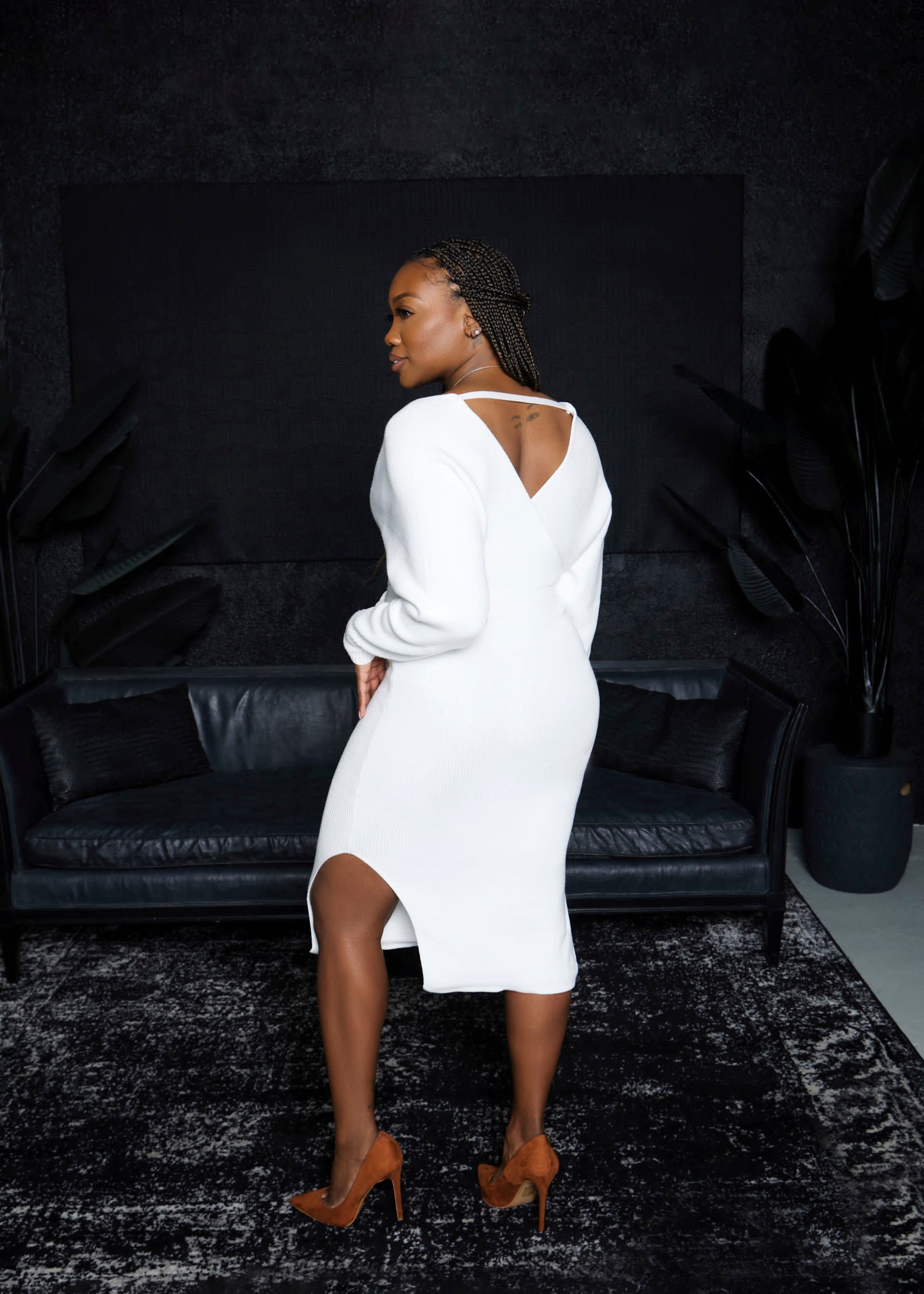 Mid-Calf Sweater Dress M / Black