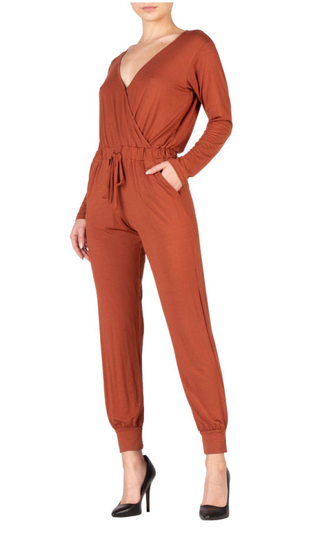 V-Neck Long Sleeve Jumpsuit
