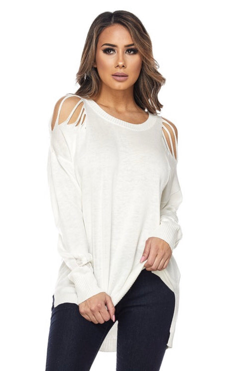 Weekend Goals-Distressed Knit Top