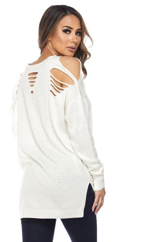 Weekend Goals-Distressed Knit Top